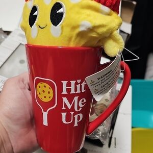 Nwt Red 'Hit Me Up' Mug with Yellow Plush